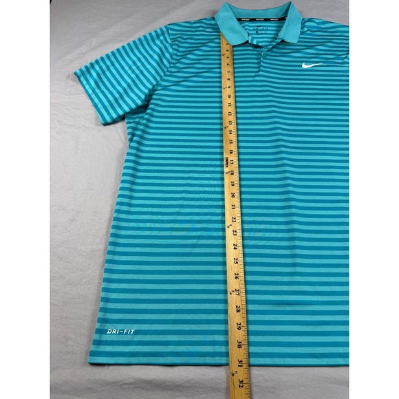 Nike Golf Dri-FIT Polo Shirt Mens XXL Turquoise Teal Striped Short Sleeve Swoosh - Picture 6 of 7
